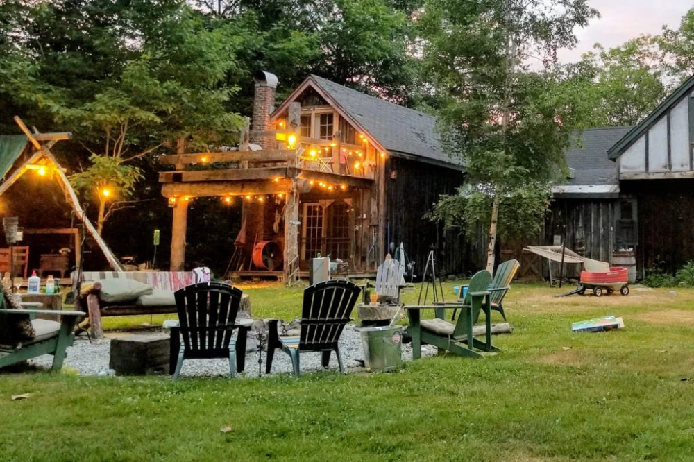 Backyard gathering space prepared for warm summer weather