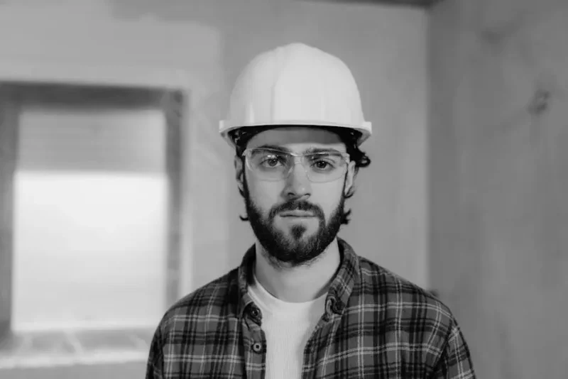 Construction professional wearing a hard hat