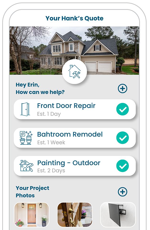 Mobile project quote interface for Hank's customers