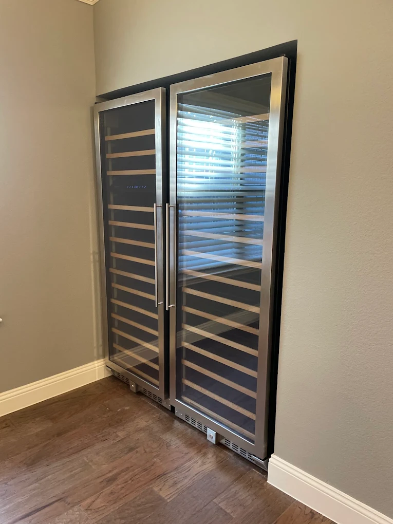 Black-framed glass interior door with horizontal panels