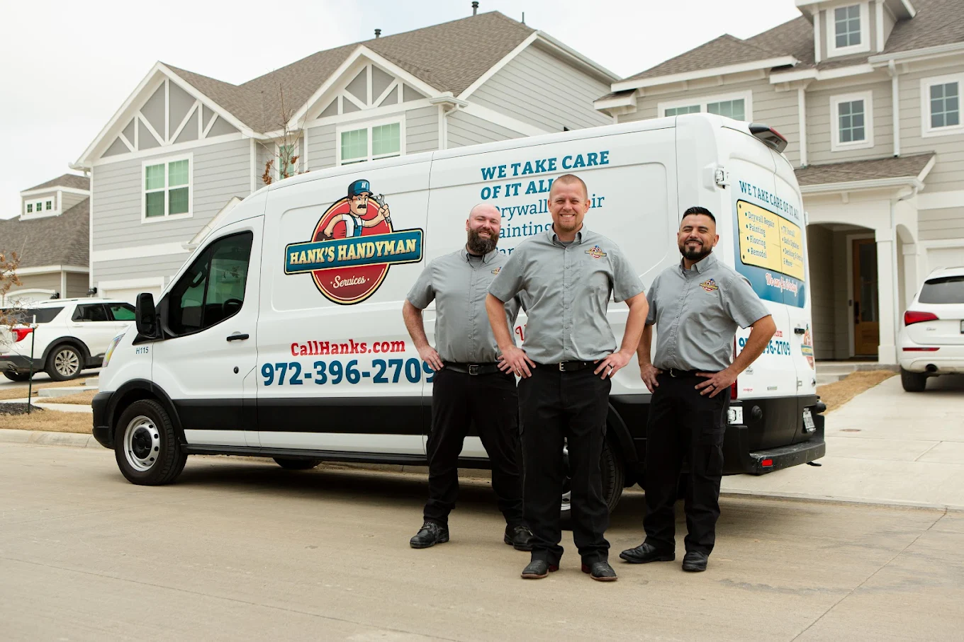 unnamed (47) Three Hank's technicians standing beside a branded service van
